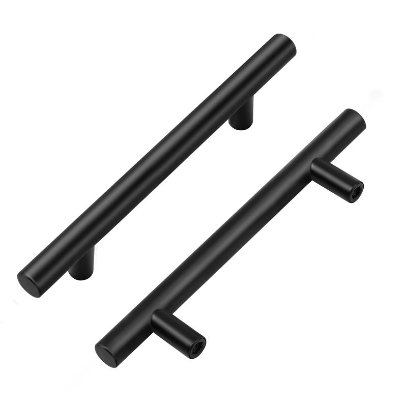HomeExpert Home Expert 5 Pack 4 Inch Black Cabinet Handles Matte Black Cabinet Pulls Black Dresser Drawer Pulls Stainless Steel Kitchen Cabinet Handles Matte Black 6-3/8 Inch Overall Length - Image 1